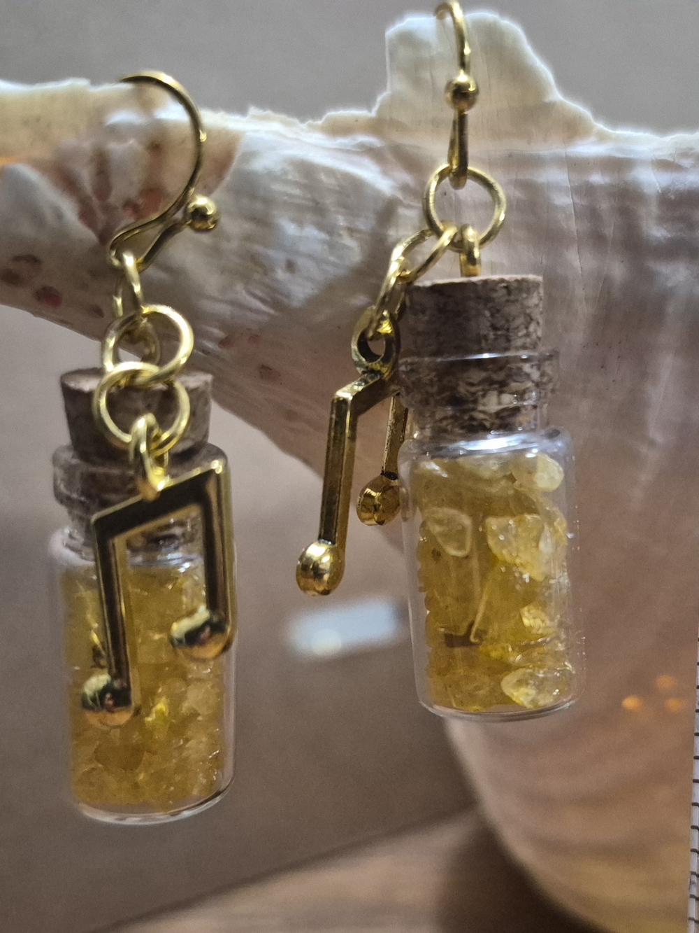 Gold-Tone Musical Note Bottle Earrings with Citrine Gem Chips